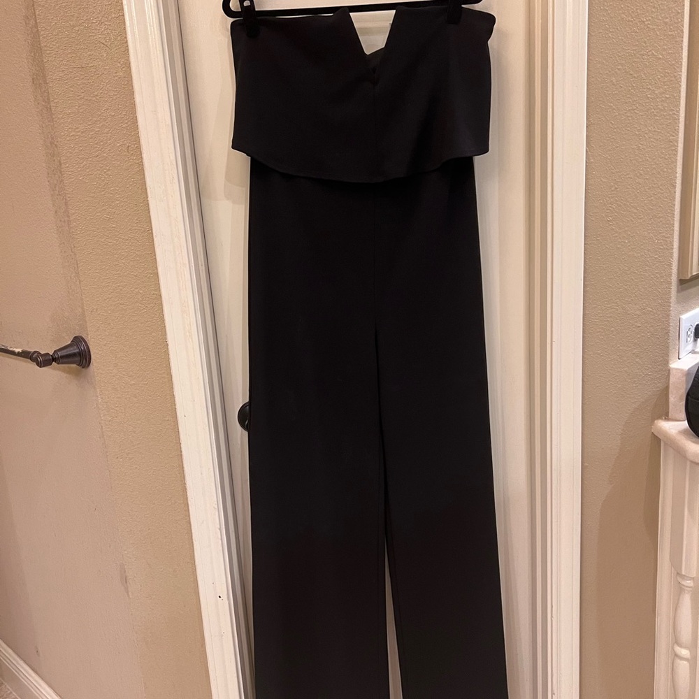 Lulu's Black Strapless Jumpsuit with Flowing Legs
